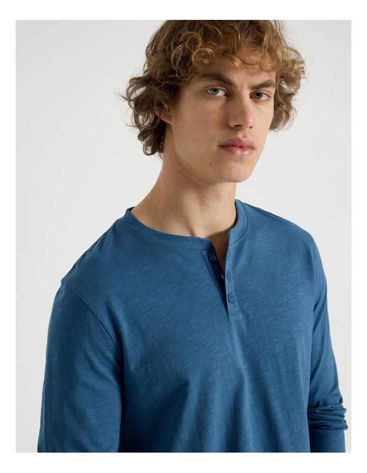 Long Sleeve Henley Slub in Blue image 3