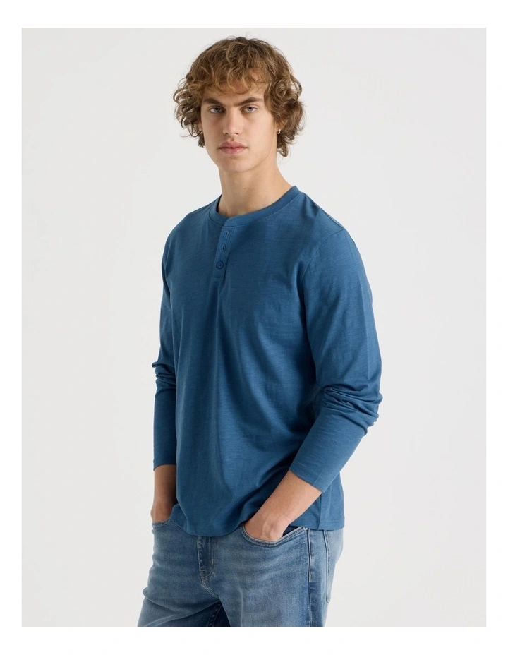 Long Sleeve Henley Slub in Blue image 4