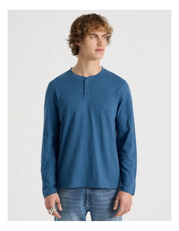 Long Sleeve Henley Slub in Blue image 5