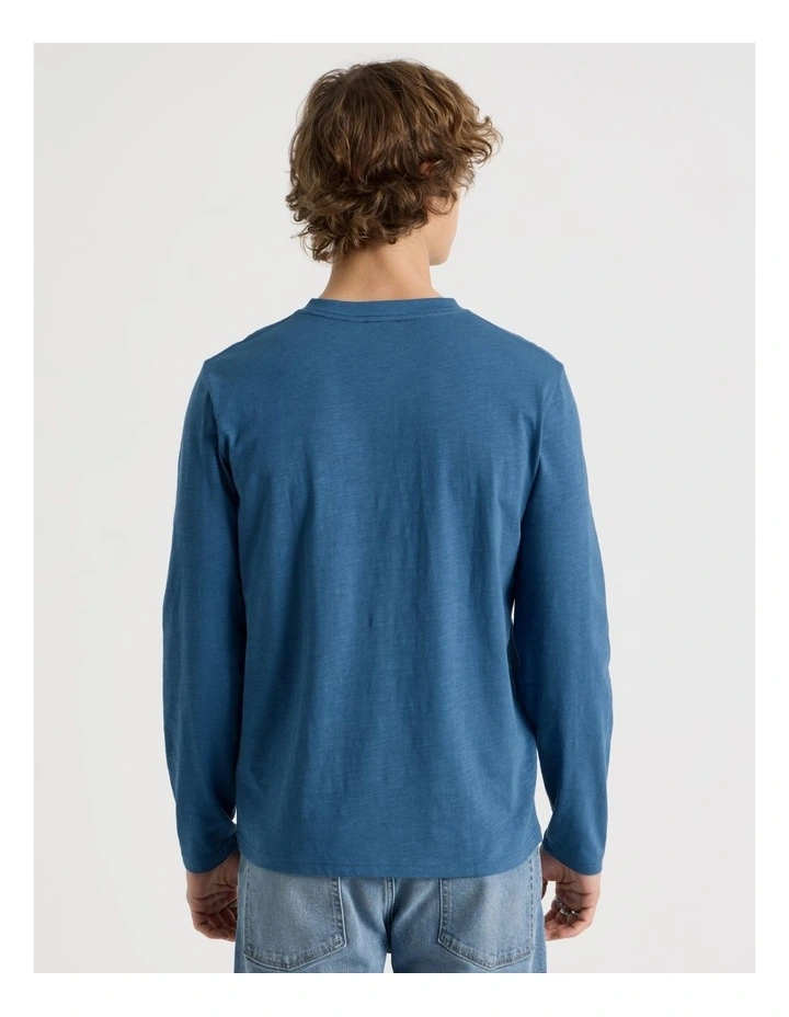 Long Sleeve Henley Slub in Blue image 6
