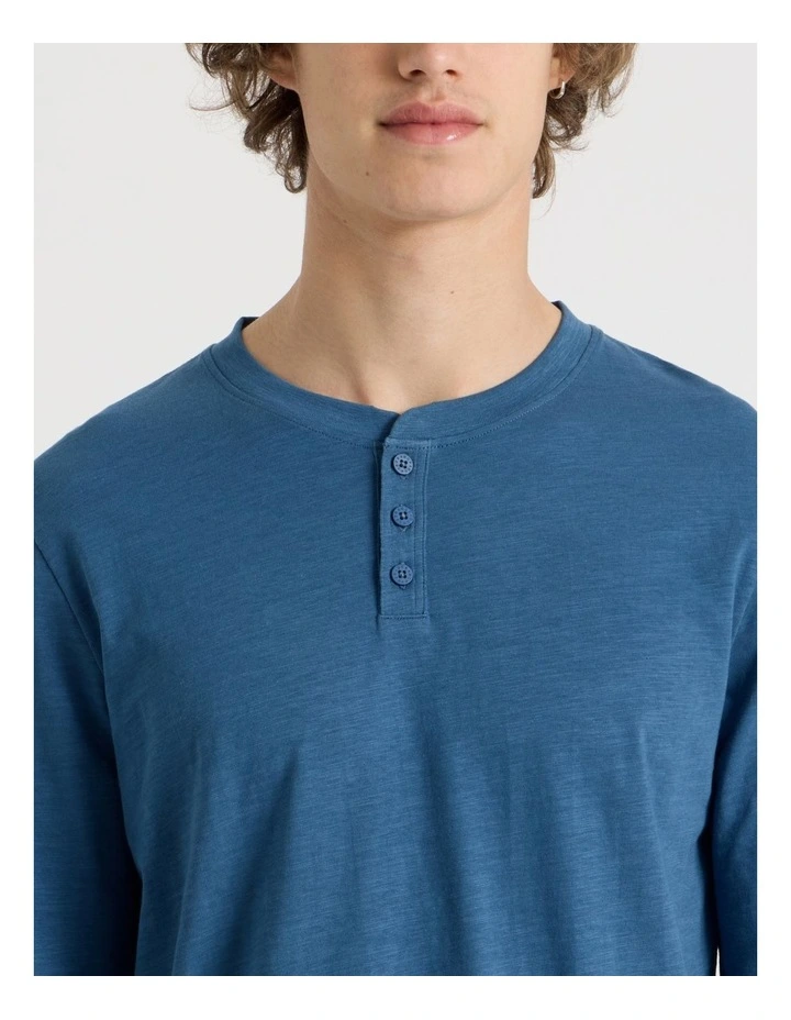 Long Sleeve Henley Slub in Blue image 7
