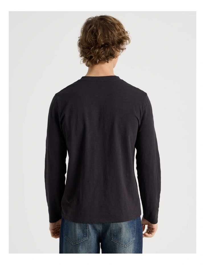 Long Sleeve Henley Slub in Black image 6