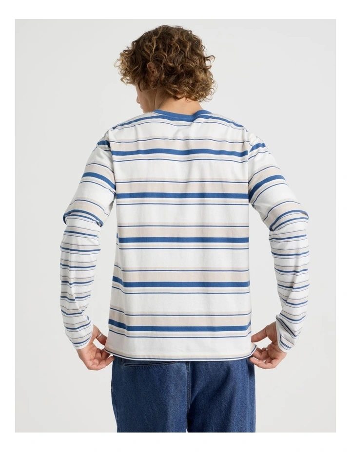 Double Sleeve Crew Neck Stripe T-Shirt in White image 6