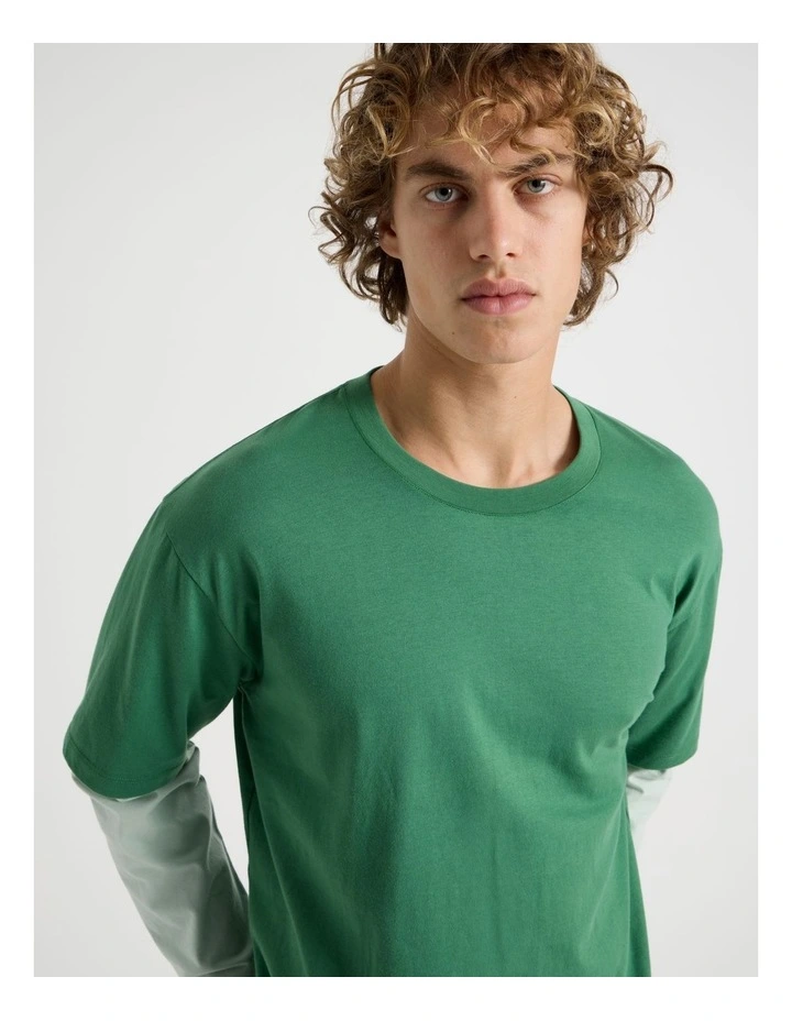 Double Sleeve Crew Neck Tee in Dark Green image 3