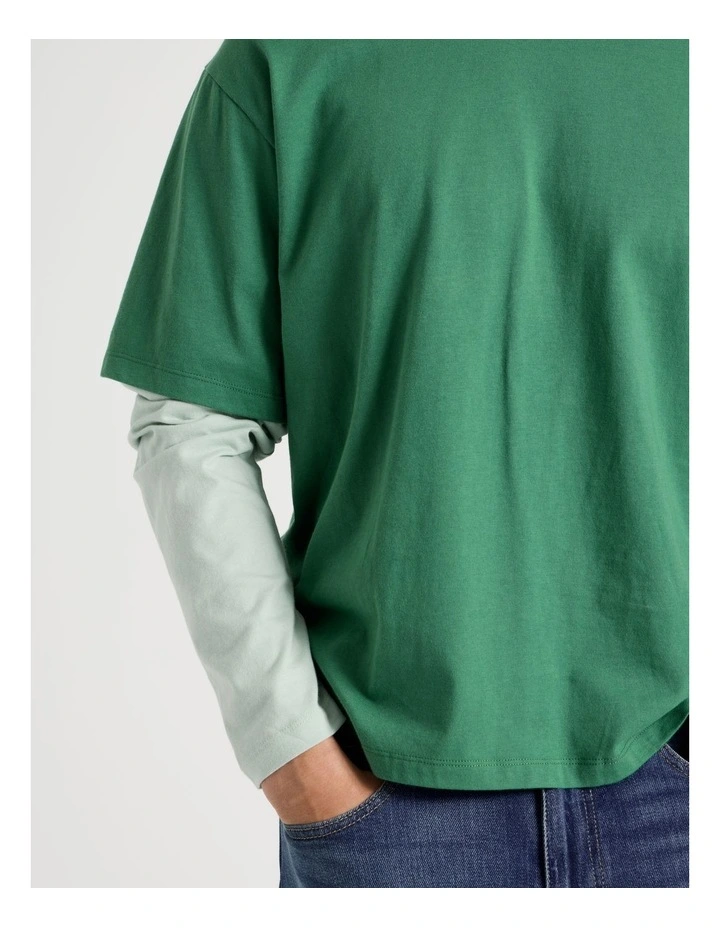 Double Sleeve Crew Neck Tee in Dark Green image 4
