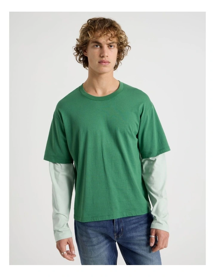 Double Sleeve Crew Neck Tee in Dark Green image 5