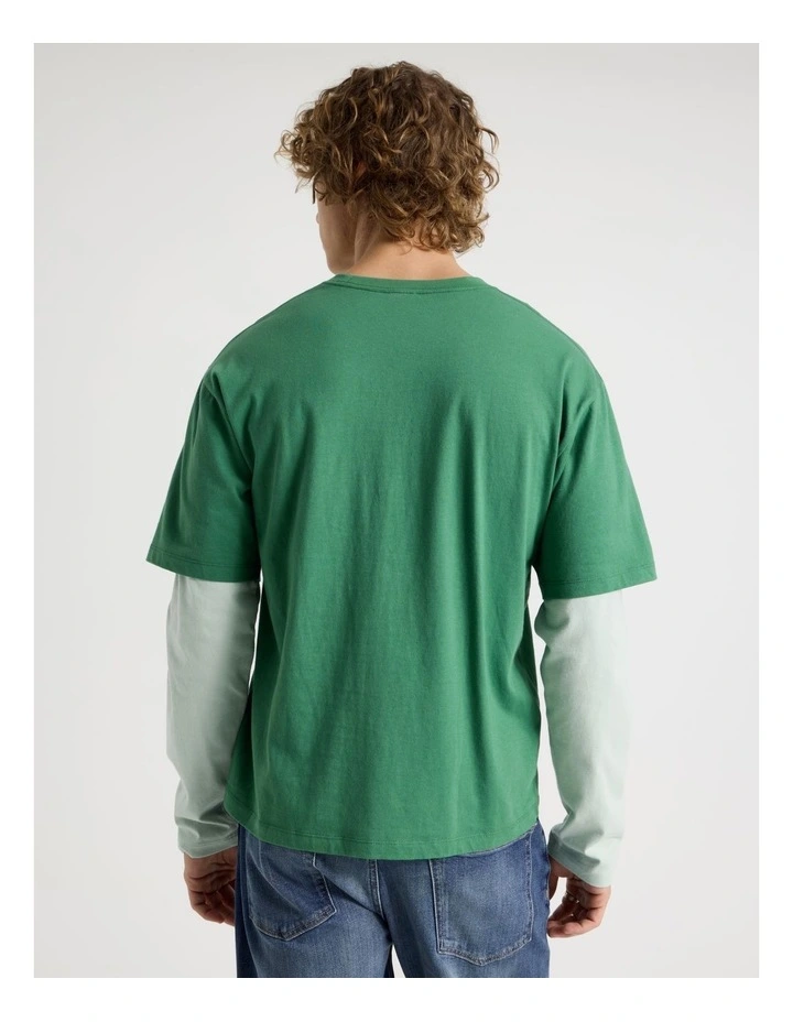 Double Sleeve Crew Neck Tee in Dark Green image 6