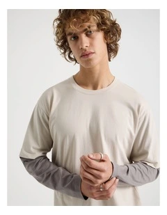 Double Sleeve Crew Neck Tee in Stone