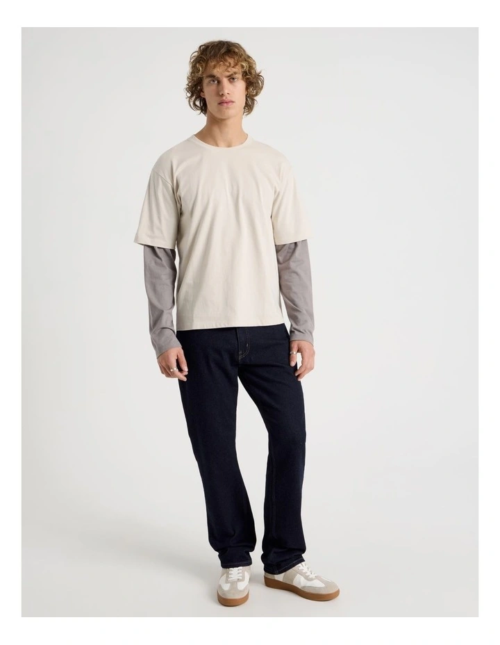 Double Sleeve Crew Neck Tee in Stone image 2
