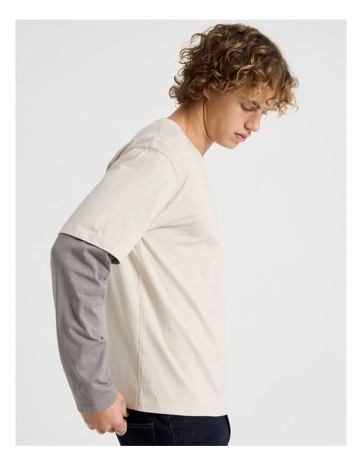 Double Sleeve Crew Neck Tee in Stone image 3