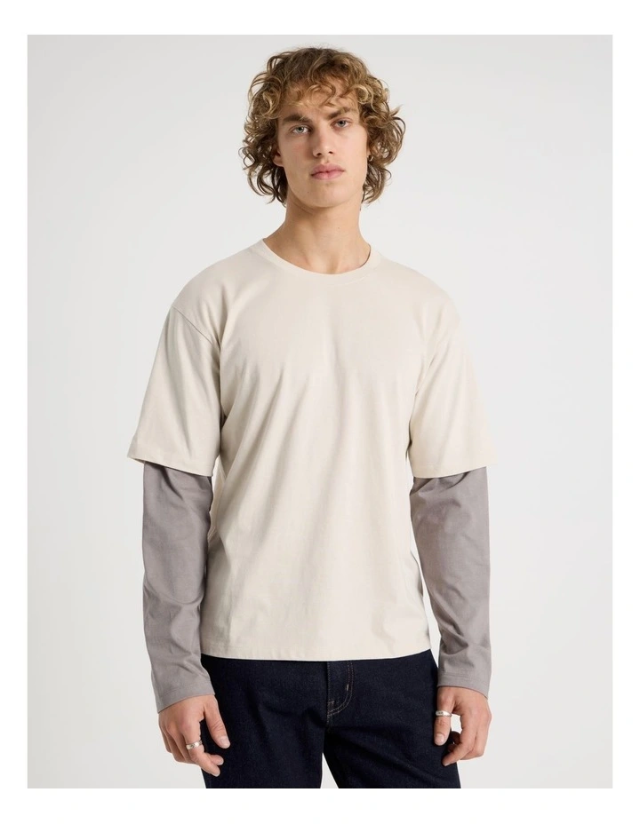 Double Sleeve Crew Neck Tee in Stone image 4