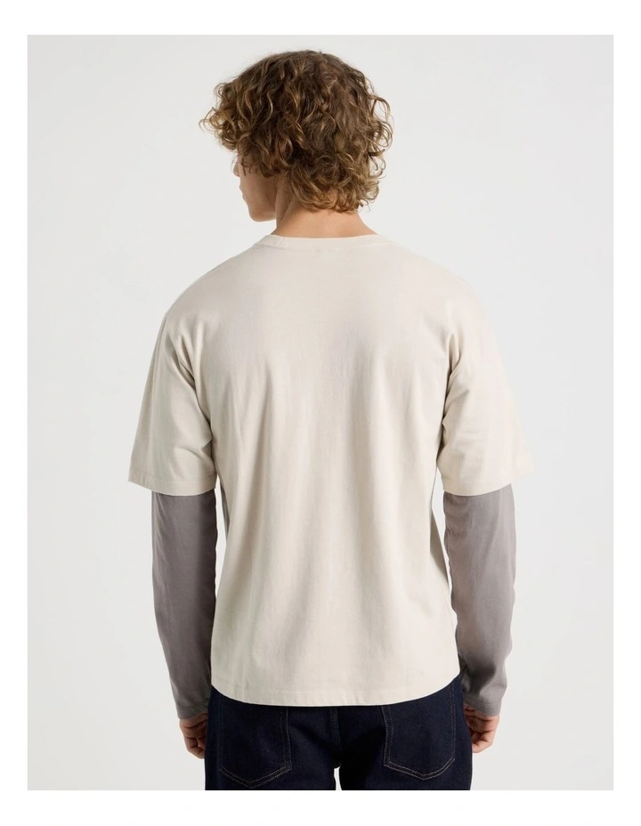 Double Sleeve Crew Neck Tee in Stone image 5