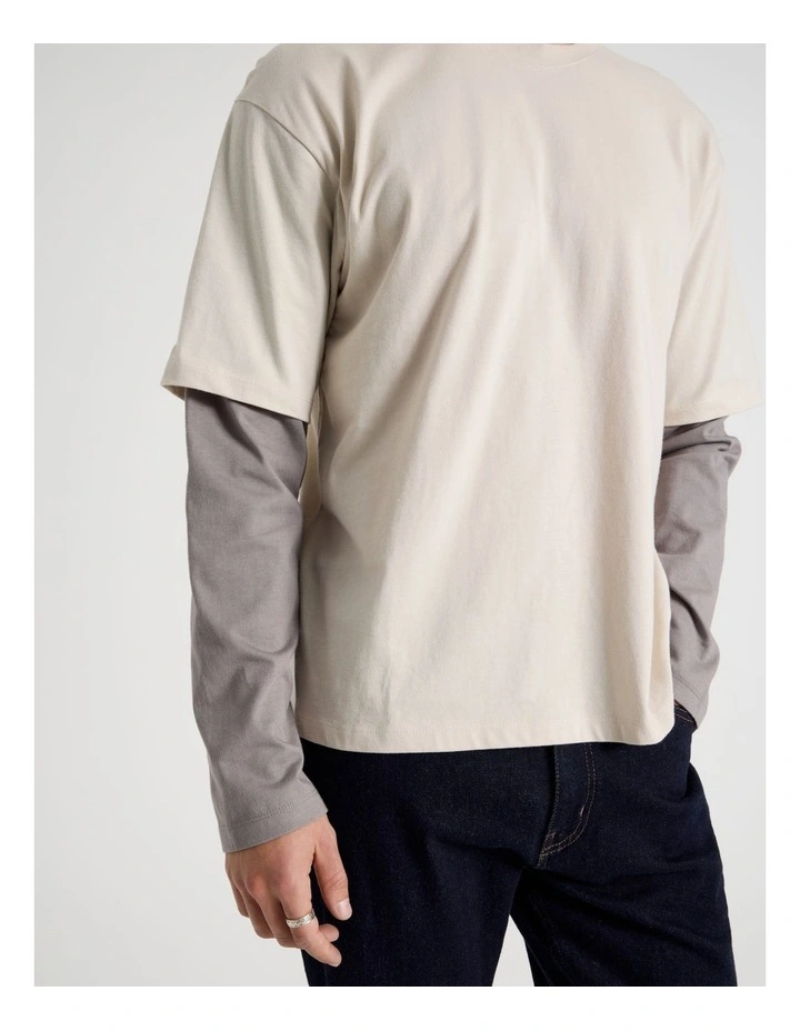 Double Sleeve Crew Neck Tee in Stone image 6