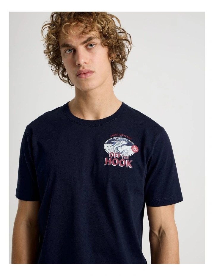 Regular Fit Crew Neck Graphic T-Shirt in Navy image 2