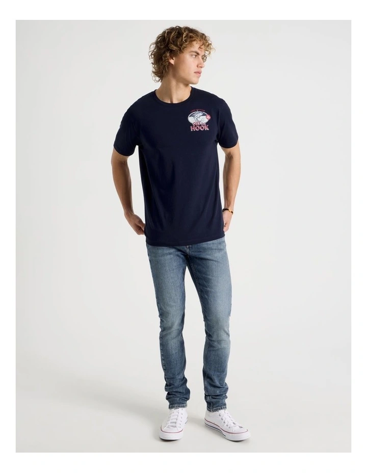Regular Fit Crew Neck Graphic T-Shirt in Navy image 3