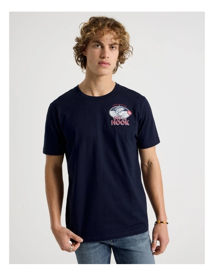Regular Fit Crew Neck Graphic T-Shirt in Navy image 4