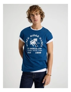 Regular Fit Crew Neck Graphic T-Shirt in Blue