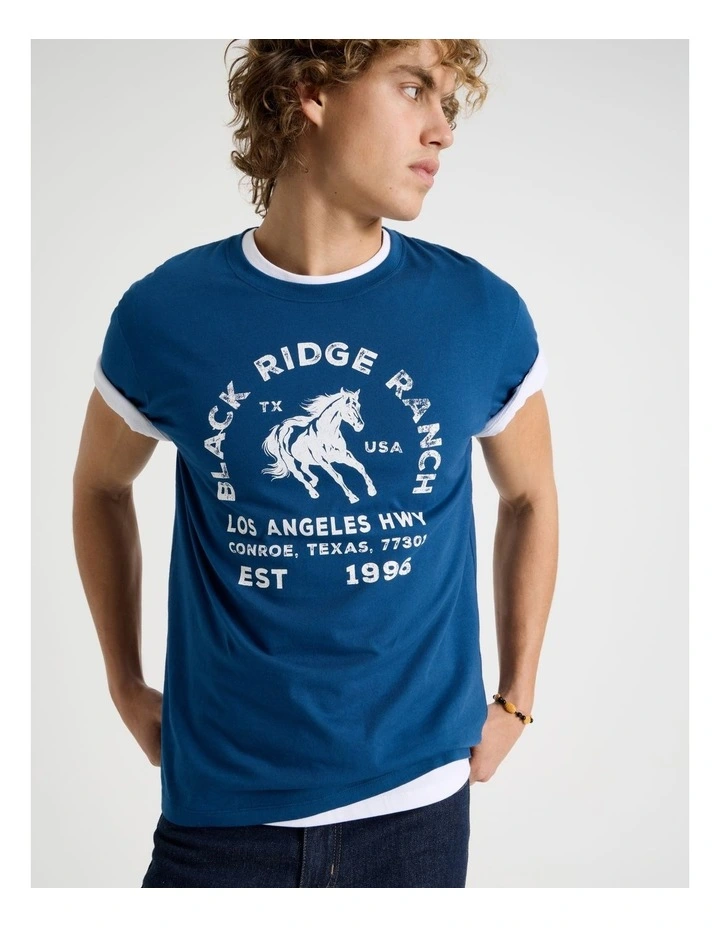 Regular Fit Crew Neck Graphic T-Shirt in Blue image 2