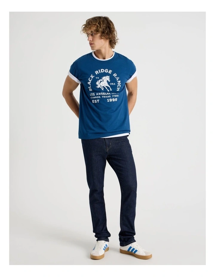Regular Fit Crew Neck Graphic T-Shirt in Blue image 3