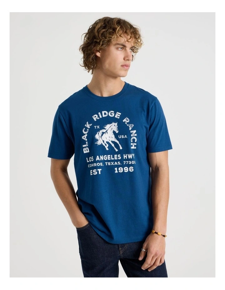 Regular Fit Crew Neck Graphic T-Shirt in Blue image 4