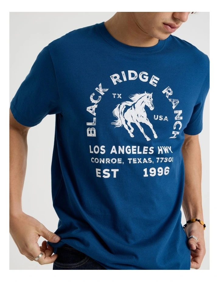 Regular Fit Crew Neck Graphic T-Shirt in Blue image 6