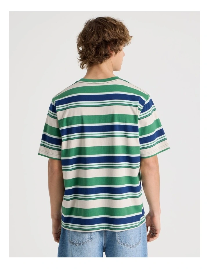 Loose Crew Neck Stripe T-Shirt in Green image 6