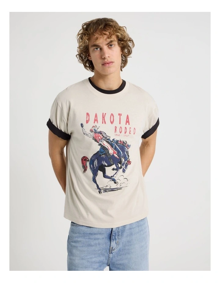 Loose Fit Crew Neck Graphic T-Shirt in Bone image 1