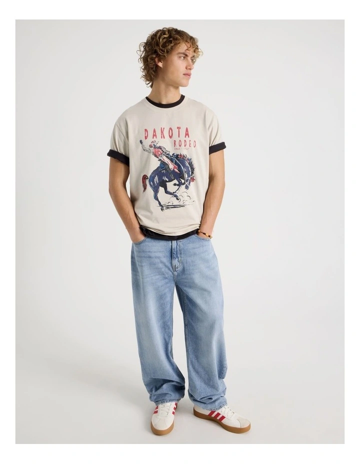 Loose Fit Crew Neck Graphic T-Shirt in Bone image 2