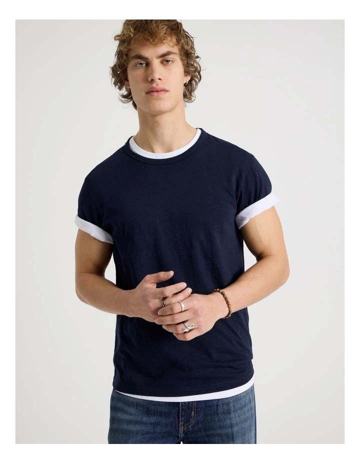 Regular Fit Crew Slub T-Shirt in Navy image 1