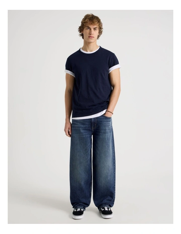 Regular Fit Crew Slub T-Shirt in Navy image 2