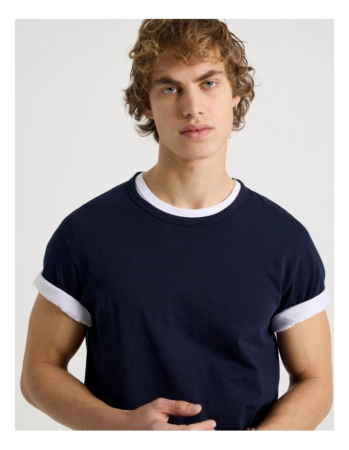 Regular Fit Crew Slub T-Shirt in Navy image 3
