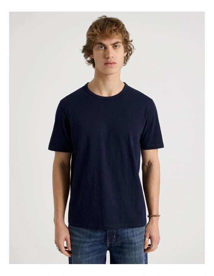 Regular Fit Crew Slub T-Shirt in Navy image 4