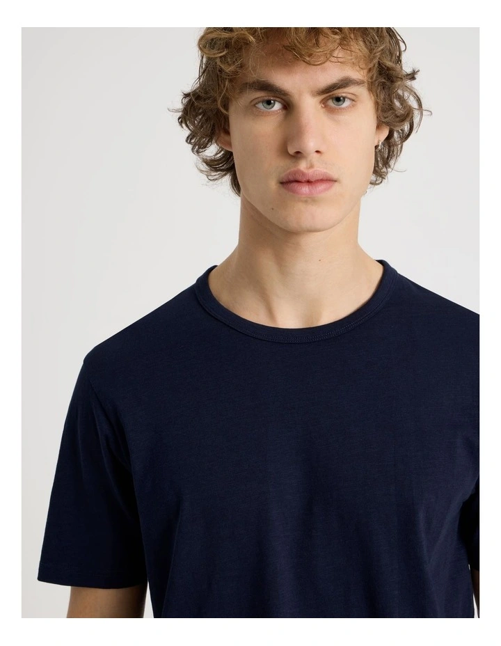 Regular Fit Crew Slub T-Shirt in Navy image 5