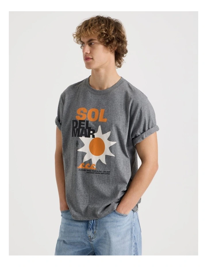 Loose Fit Crew Neck Graphic T-Shirt in Char Marle image 1