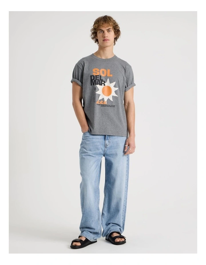 Loose Fit Crew Neck Graphic T-Shirt in Char Marle image 2
