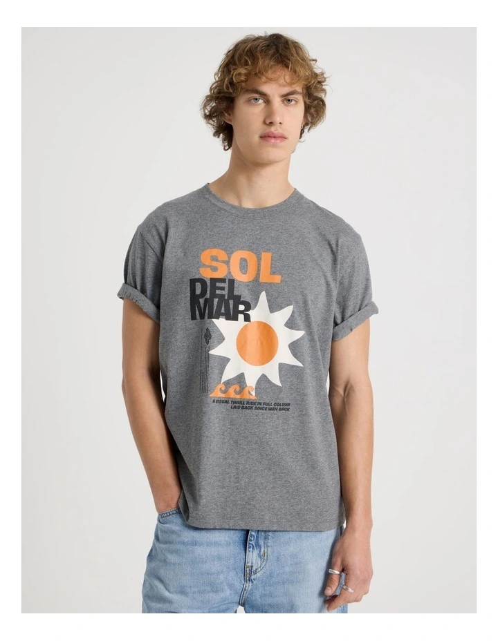 Loose Fit Crew Neck Graphic T-Shirt in Char Marle image 3
