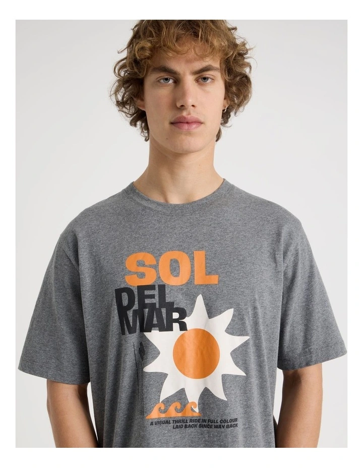 Loose Fit Crew Neck Graphic T-Shirt in Char Marle image 4