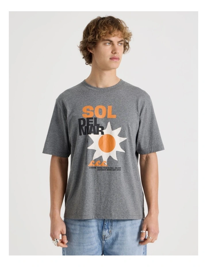 Loose Fit Crew Neck Graphic T-Shirt in Char Marle image 5