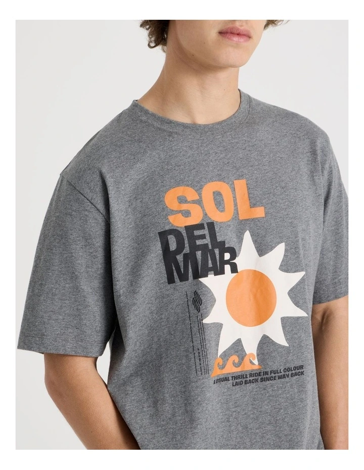 Loose Fit Crew Neck Graphic T-Shirt in Char Marle image 7