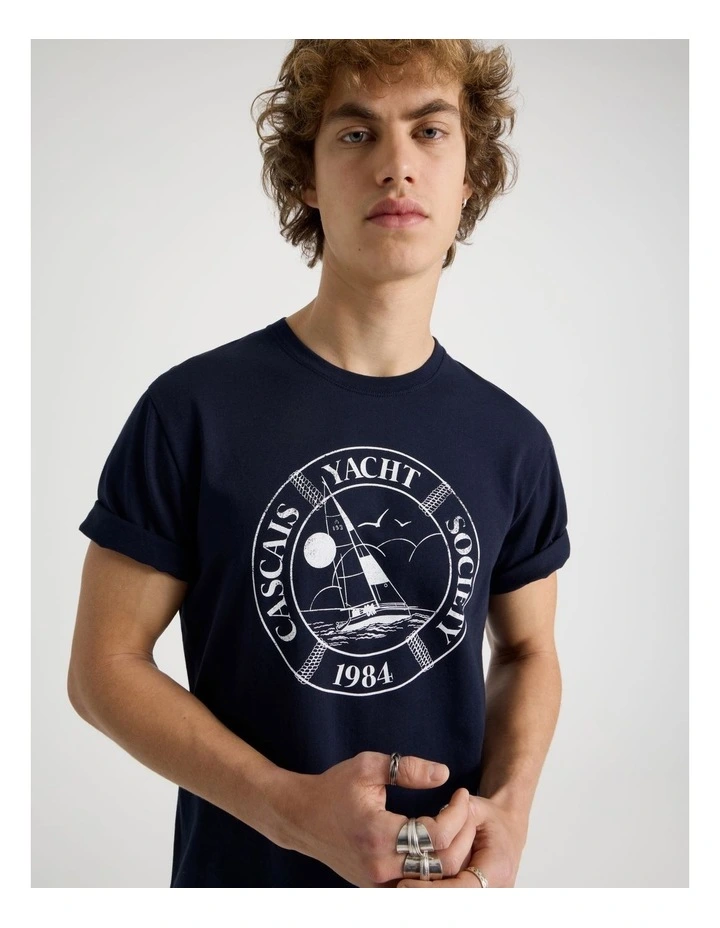 Regular Fit Graphic Crew Neck T-Shirt in Navy image 1