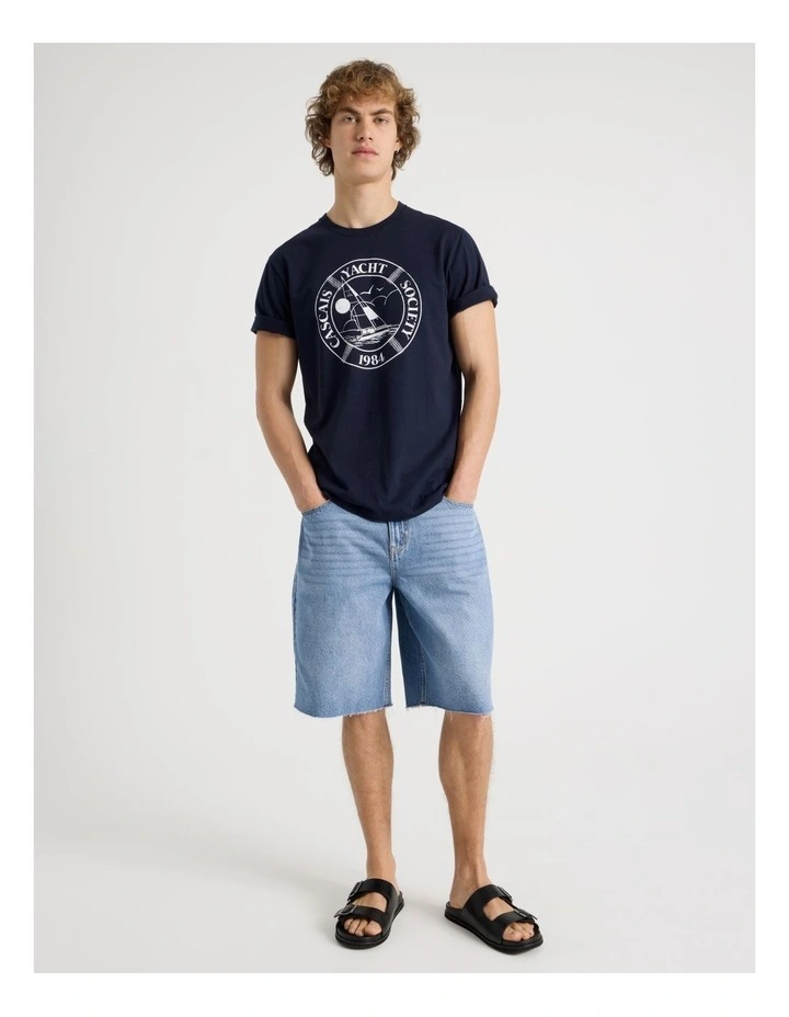 Regular Fit Graphic Crew Neck T-Shirt in Navy image 2