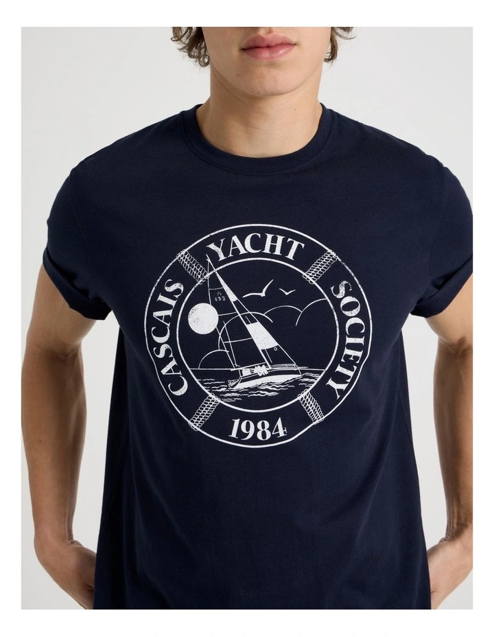 Regular Fit Graphic Crew Neck T-Shirt in Navy image 4