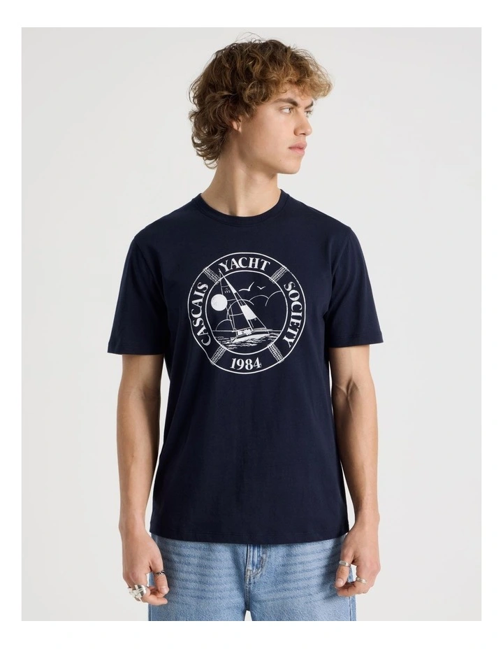 Regular Fit Graphic Crew Neck T-Shirt in Navy image 5