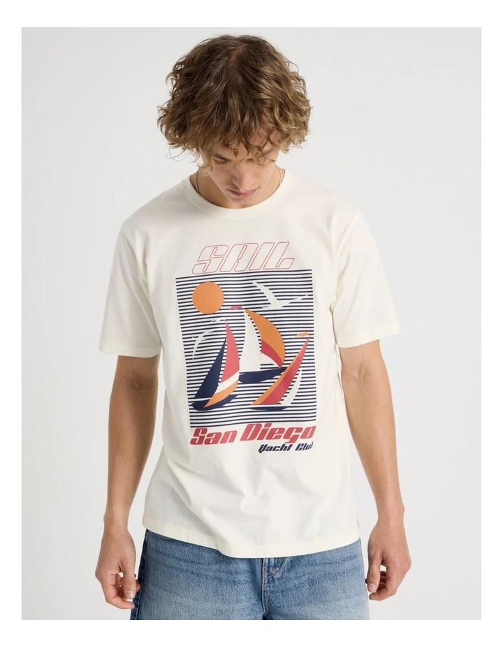 Regular Fit Graphic Crew Neck T-Shirt in Ecru image 1