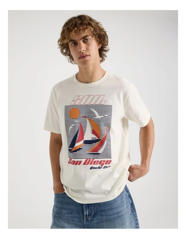 Regular Fit Graphic Crew Neck T-Shirt in Ecru image 2