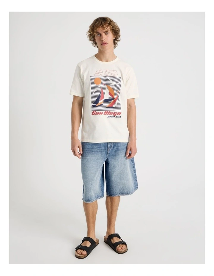Regular Fit Graphic Crew Neck T-Shirt in Ecru image 3