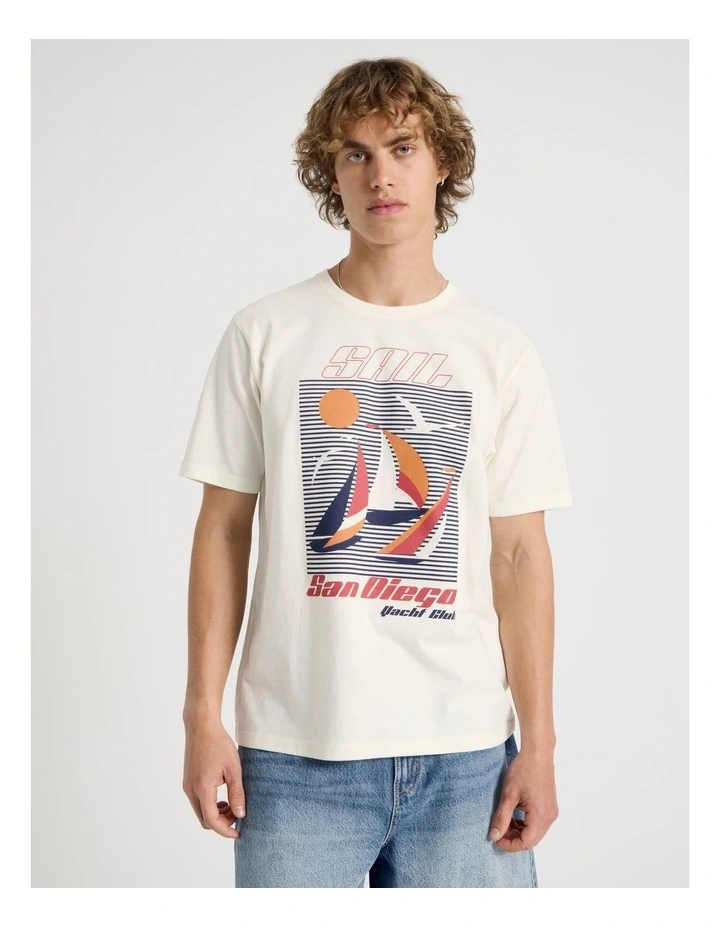 Regular Fit Graphic Crew Neck T-Shirt in Ecru image 4