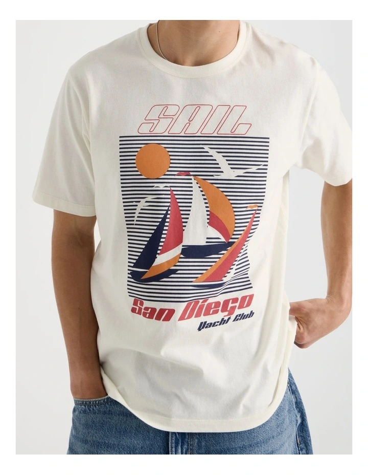 Regular Fit Graphic Crew Neck T-Shirt in Ecru image 5