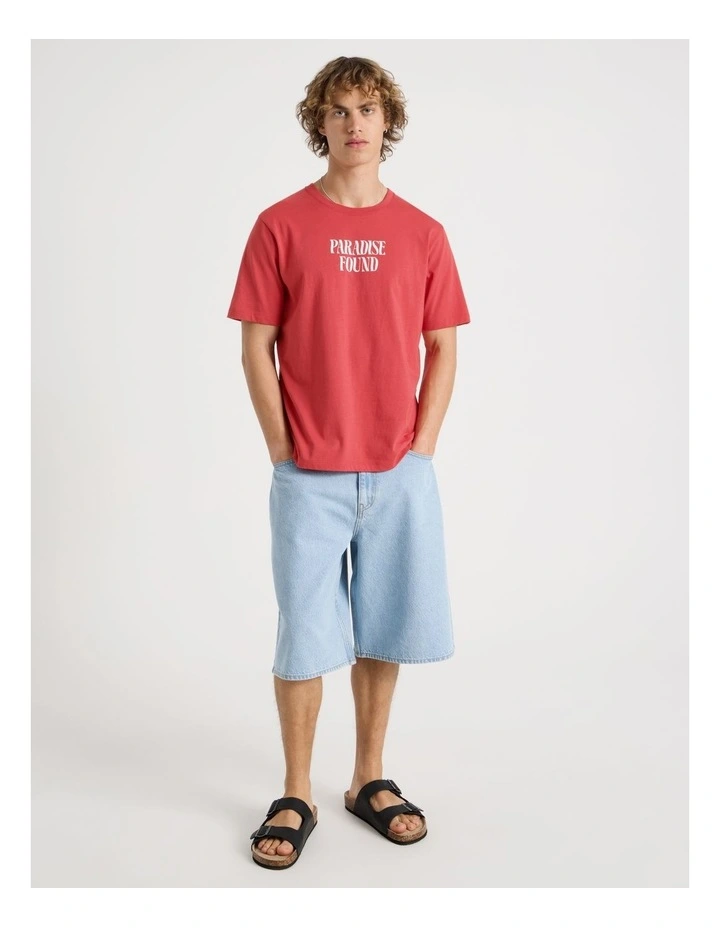 Regular Fit Graphic Crew Neck T-Shirt in Red image 2