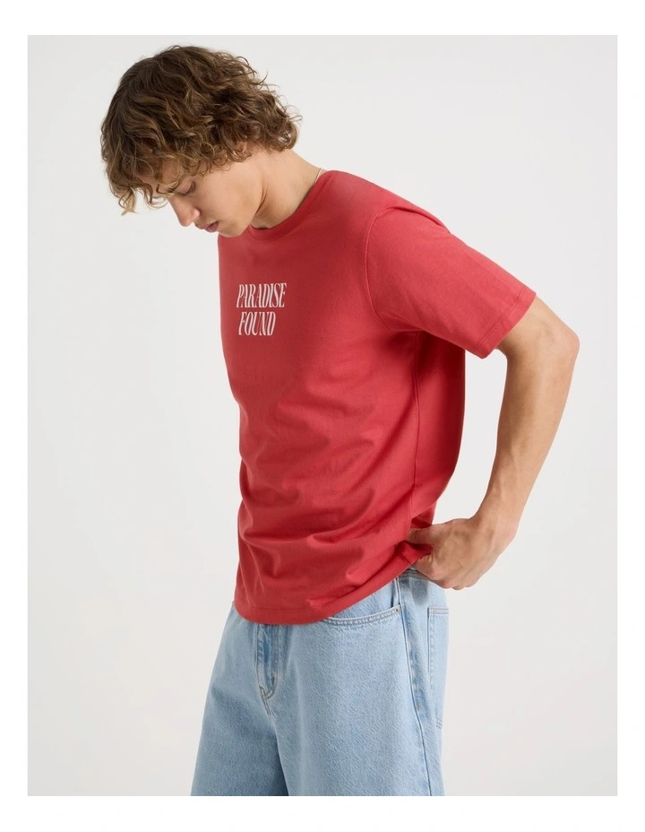 Regular Fit Graphic Crew Neck T-Shirt in Red image 3